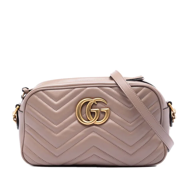 Brown Gucci Small GG Marmont Matelasse Leather Crossbody in Brown Leather from Designer Revival