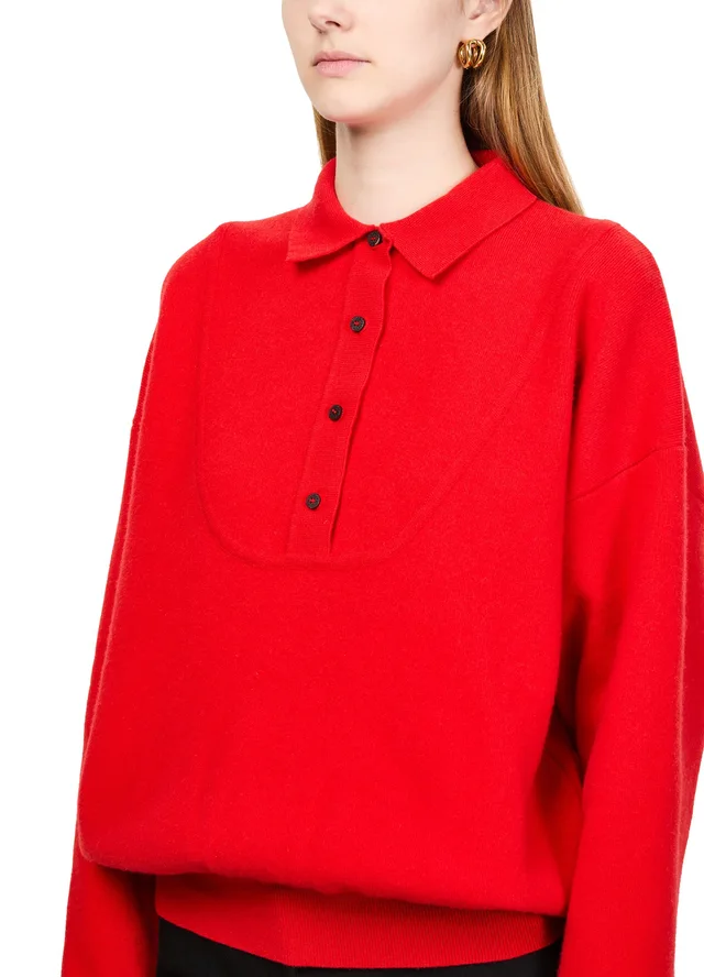 JACQUEMUS The Pallone vareuse-style knit in Red 89% merino wool, 10% cashmere, 1% polyamide, photo 4 of 6 from 24S (US)