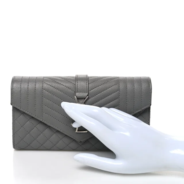 Saint Laurent Grain De Poudre Mixed Matelasse Triquilt Large Monogram Wallet Stone in Leather from FASHIONPHILE, photo 2 of 8