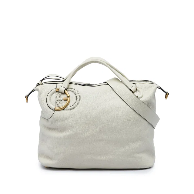 White Gucci Leather Twill Satchel in White Leather from Designer Revival