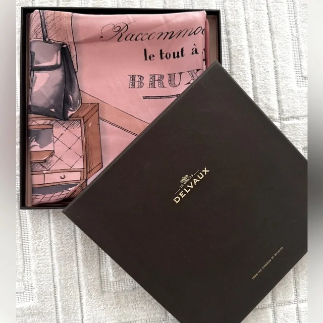 New In Box! Delvaux Pink Silk Scarf With Vintage Luggage Print Nwot in pink Silk from Poshmark