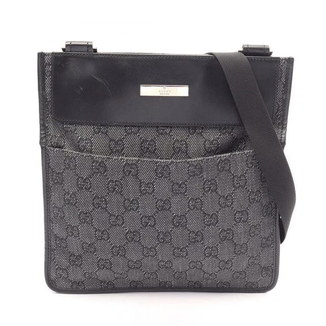 Gucci Shoulder Bag GG Canvas Gray Black in Black Canvas from The Reluxe