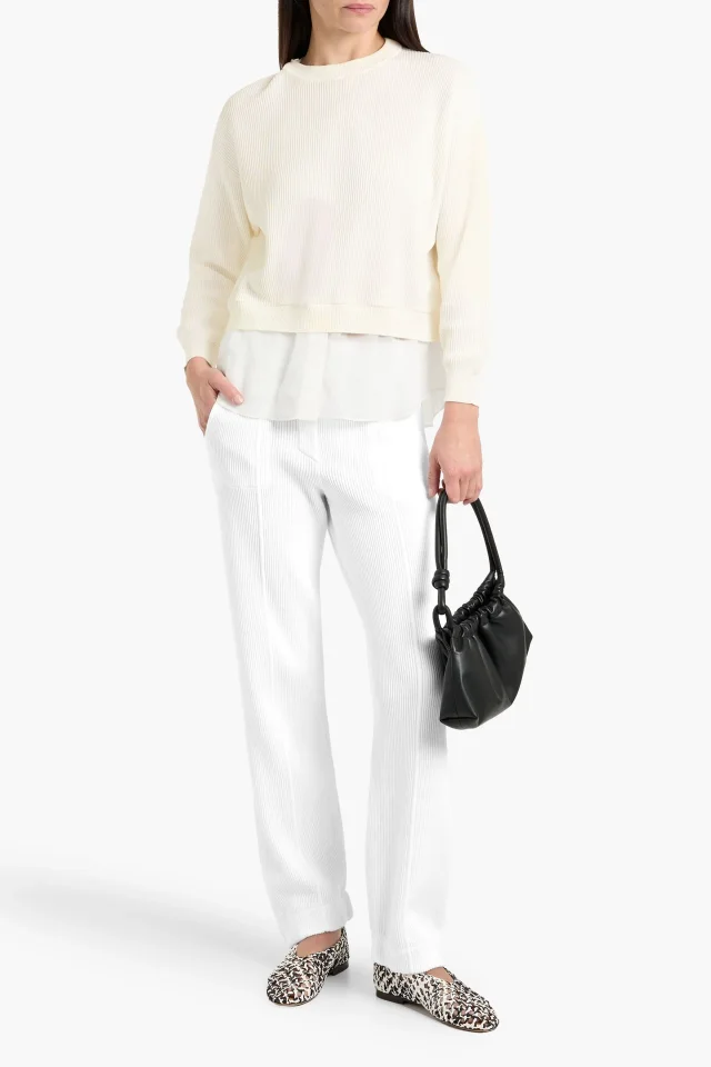 Brunello Cucinelli Layered Ribbed Cotton and Gauze Hoodie in White, photo 5 of 5 from THE OUTNET