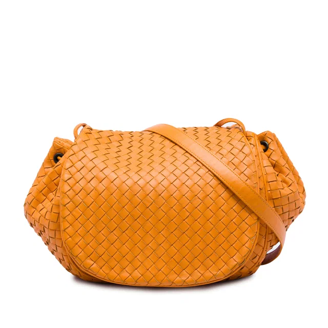 Orange Bottega Veneta Nappa Intrecciato Flap Crossbody in Orange Nappa leather from Designer Revival
