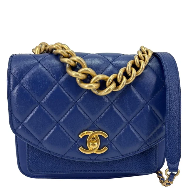 Chanel Handle Flap Mini Quilted Caviar Calfskin Leather Chain Shoulder Bag Blue in Blue Caviar leather from Dallas Designer Handbags