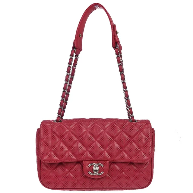 Chanel 2014 Red Perforated Lambskin Handbag in Red Lambskin from AMORE Vintage Tokyo
