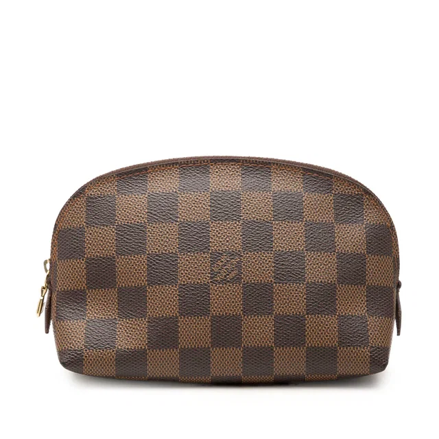 Brown Louis Vuitton Damier Ebene Cosmetic Pouch PM in Brown Canvas from Designer Revival