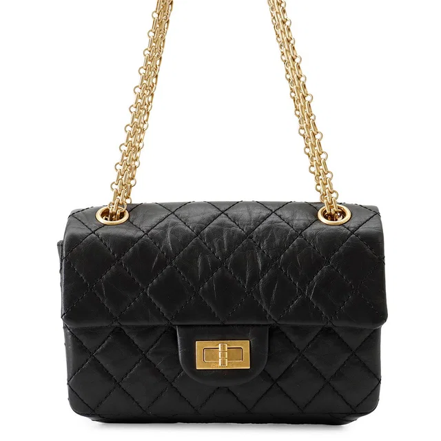 Chanel Matelasse 2.55 ChainShoulder Bag BlackAS0874 Aged Calf Leather Size Mini in Calfskin from GALLERY RARE