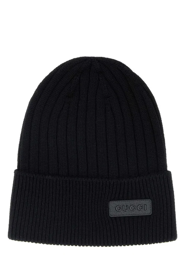 Gucci Hat Ribbed Wool Beanie — Black Fabric Beanies in Black Wool from HEWI