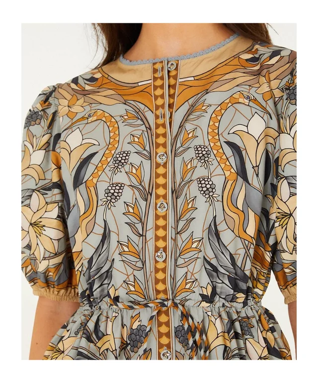 Farm Rio Stained Glass Beauty Drawstring Buttoned Blouse, photo 3 of 4 from SENSER