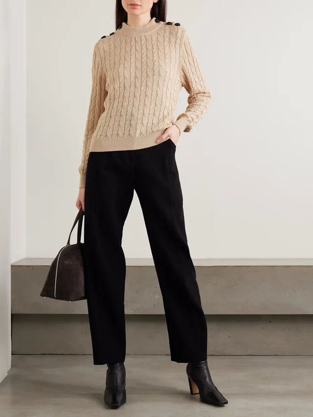 BLAZÉ MILANO Button-embellished cable-knit cotton sweater in Beige, photo 2 of 2 from NET-A-PORTER (Canada)