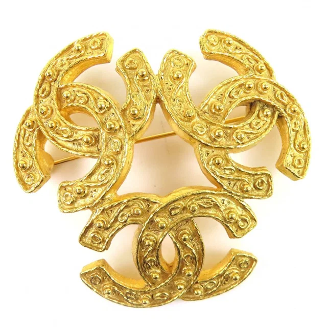 Chanel 94A Vintage Triple CC Logo Brooch Large Gold in Gold from The Reluxe