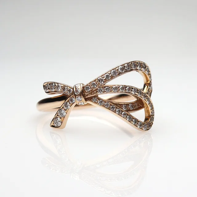 Display-item Tiffany 18K Rose Gold Diamond Bow Ribbon Ring from GUGUS