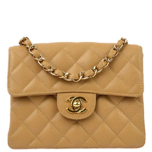 Chanel 2003-2004 Beige Caviar Mini Classic Square Flap Shoulder Bag 17 in Beige Caviar leather from AMORE Vintage Tokyo