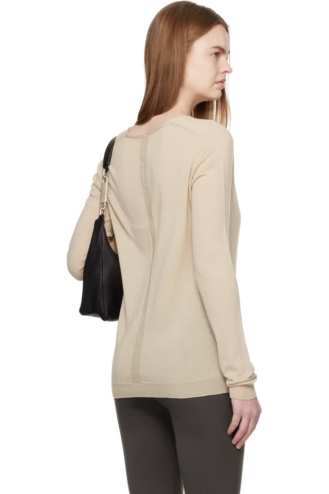 Rick Owens Beige Temple Extreme V Neck Pull Sweater, photo 3 of 4 from SSENSE