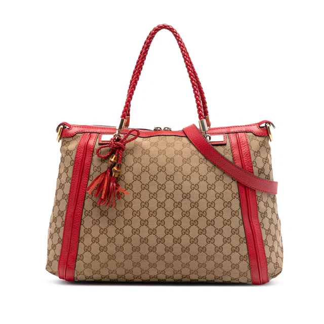 Red Gucci GG Canvas Bella Convertible Tote Satchel in Red Canvas from Designer Revival