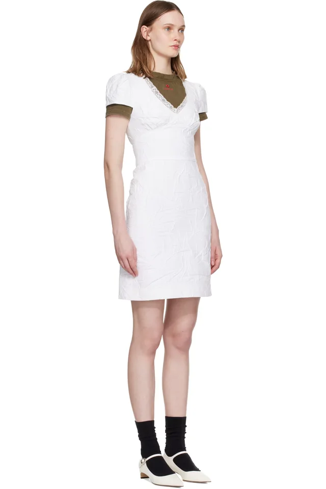 SHUSHU/TONG White Lace Trim Sweetheart Neckline Midi Dress, photo 2 of 4 from SSENSE