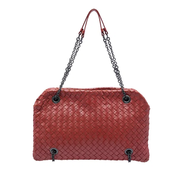 Red Bottega Veneta Nappa Intrecciato Duo Shoulder Bag in Red Nappa leather from Designer Revival