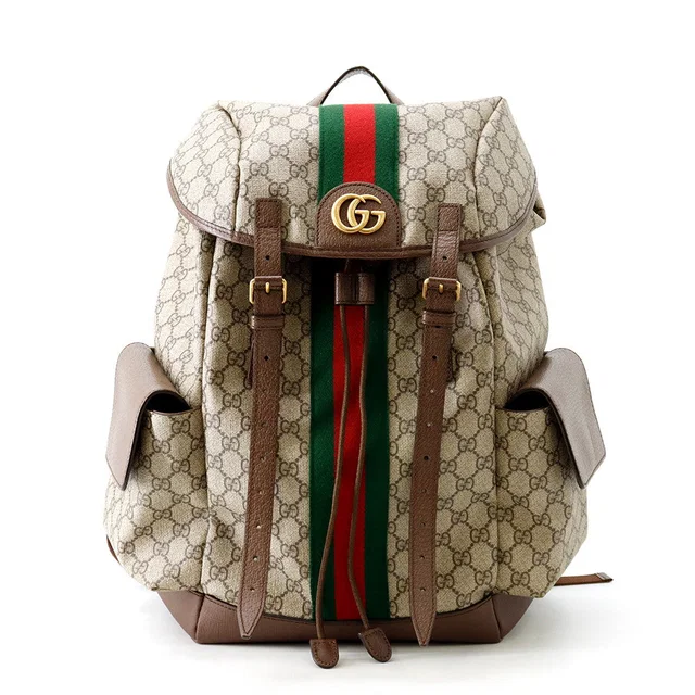 Gucci Offdia Backpack Brown/Red/Green598140 GG Supreme Leather Size Medium in Brown Leather from GALLERY RARE