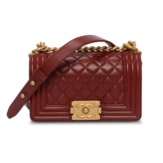 Chanel Quilted Lambskin Small Boy Bag in Burgundy Lambskin from Blue Spinach