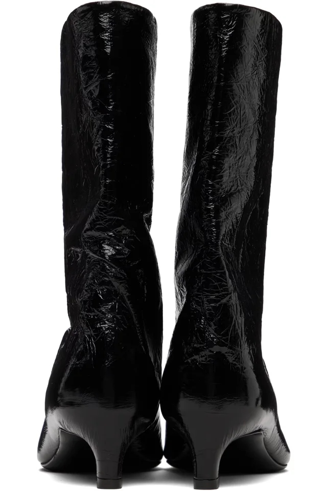 Jil Sander Black Crinkled Calfskin Boots, photo 2 of 5 from SSENSE
