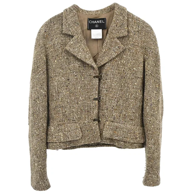Chanel 1999 Single Breasted Tweed Jacket Brown #38 in Brown Tweed from AMORE Vintage Tokyo