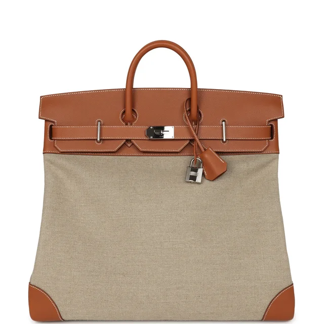 Hermès Birkin HAC 50 Gold Evercolor, Toile De Camp Palladium Hardware from Madison Avenue Couture