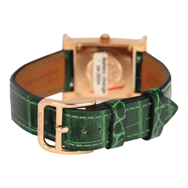 Hermès Heure H Watch S Vert Shiny Alligator, Malachite, Diamonds, Rose Gold in Green Crocodile from Madison Avenue Couture, photo 6 of 10
