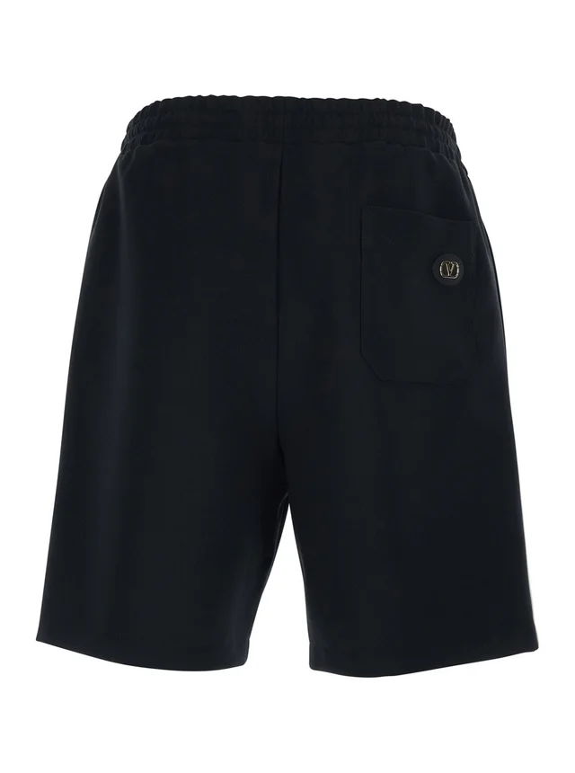 Valentino Black Bermuda Shorts with Elastic Waist and VLogo Plaque on the Back for Men in Black 100% Polyester, photo 4 of 6 from Gaudenzi Boutique