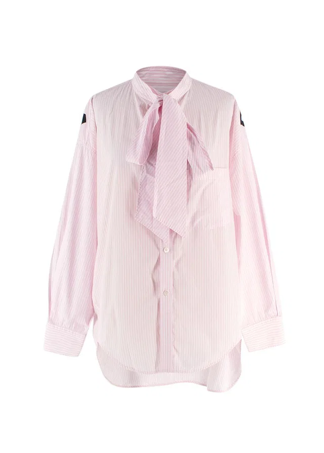 Balenciaga Pink Striped Shirt with Neck Tie and Logo Detail in Pink from HEWI