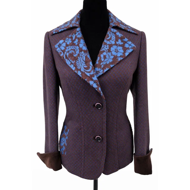 Etro Milano Womens Single Breasted Blazer Eu46 Us10 Brown Blue Check Floral Wool in brown|red Wool from Poshmark