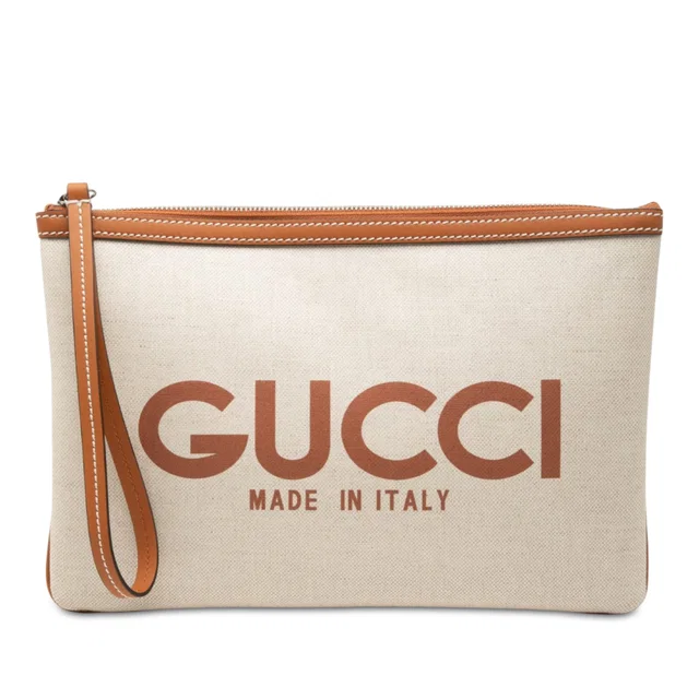 Beige Gucci Canvas Logo Clutch in Beige Canvas from Designer Revival