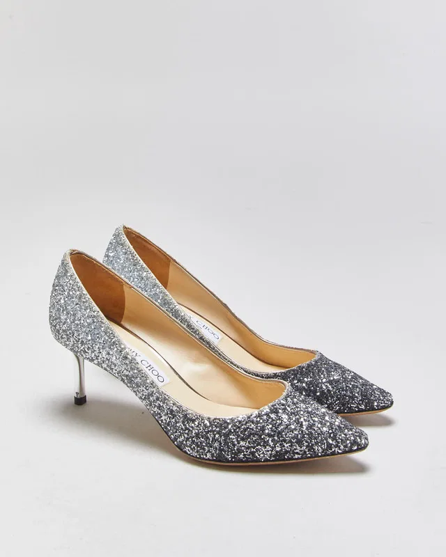 Jimmy Choo Romy 60 Dust Blue Glitter Heels - UK5 in Blue from Rokit Vintage