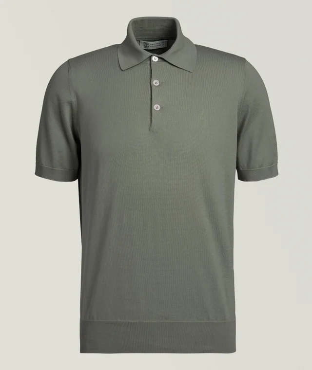 Contrast Tipping Knit Cotton Polo in Green, image 1 of 1 from Harry Rosen