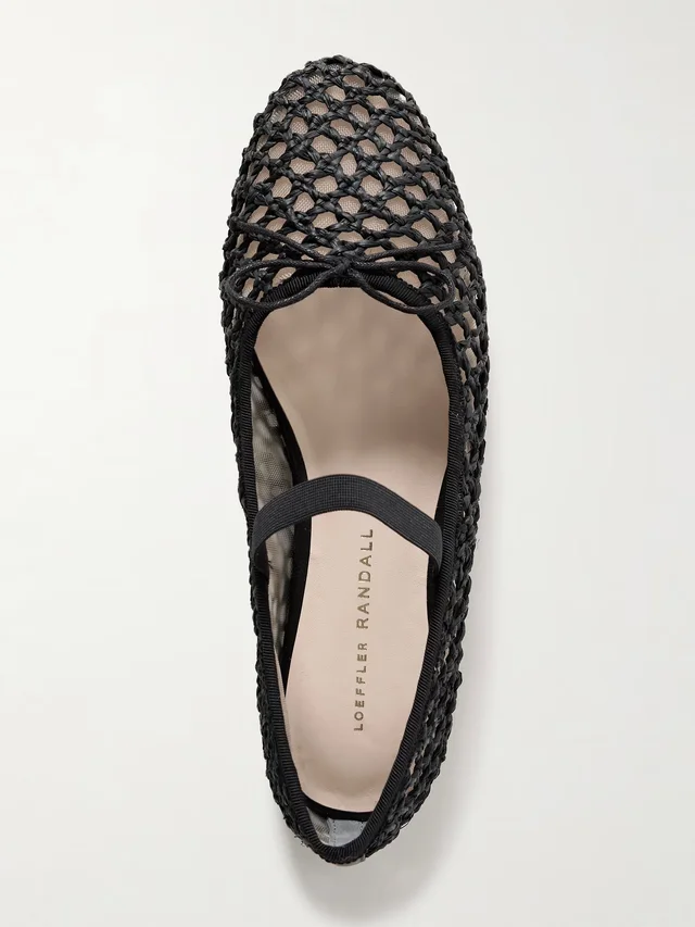 LOEFFLER RANDALL Leonie grosgrain-trimmed raffia Mary Jane ballet flats in black 50% Leather 50% Textile fibers, photo 5 of 5 from NET-A-PORTER (Canada)