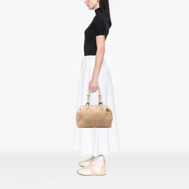 Bottega Veneta Intrecciato Trimmed Pebbled Lambskin Top Handle Bag in Beige Lambskin from Designer Revival, photo 7 of 7