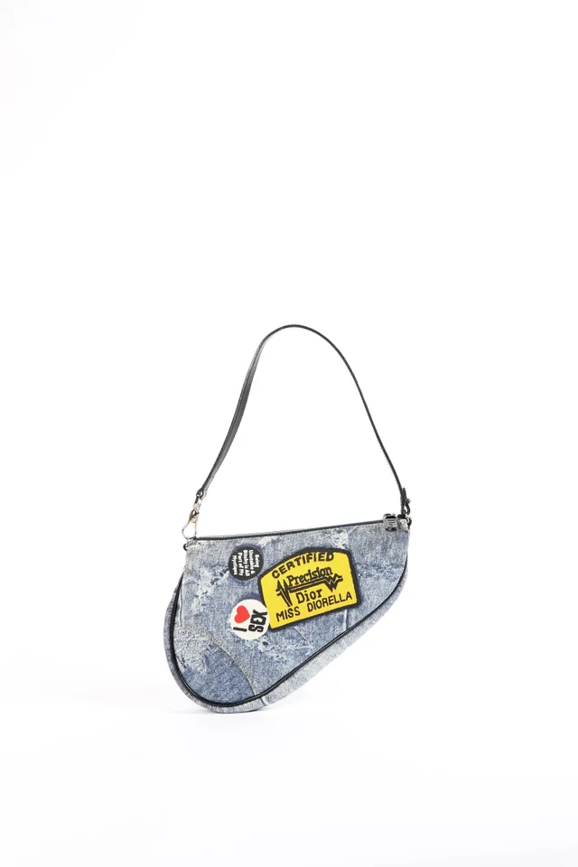 2000s Christian Dior "Diorella" Denim Print Saddle Bag in Denim from Break Archive