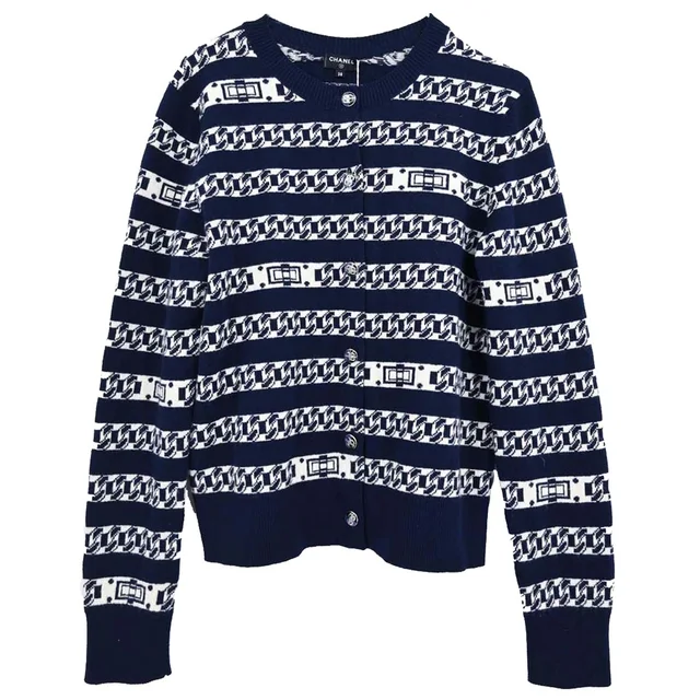 Chanel 2017 Cardigan Navy #38 in Navy Cashmere from AMORE Vintage Tokyo