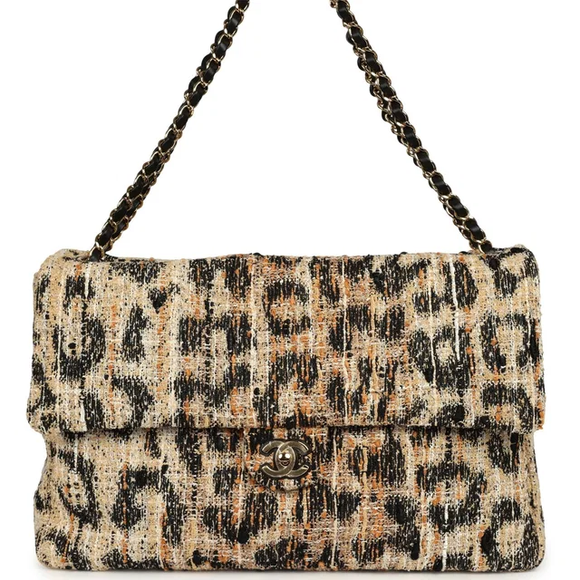 Chanel Maxi Leopard Print "Souplissimo" Large Flap Bag Brown in Black Tweed from Madison Avenue Couture