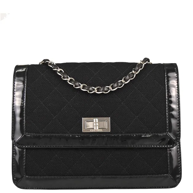 Chanel 2000-2001 Black Canvas Patent Leather Mademoiselle Lock Shoulder Bag in Black Patent leather from AMORE Vintage Tokyo