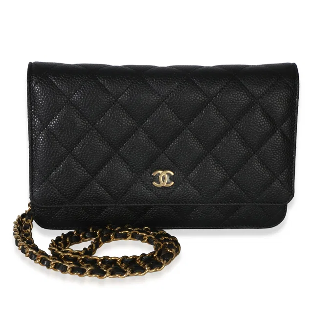 Chanel Black Quilted Caviar Classic Wallet On Chain in Black Caviar leather from myGemma