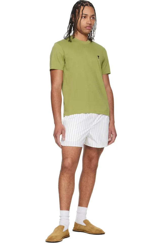 AMI Paris Off-White & Green Cotton Elasticated Shorts, photo 4 of 4 from SSENSE