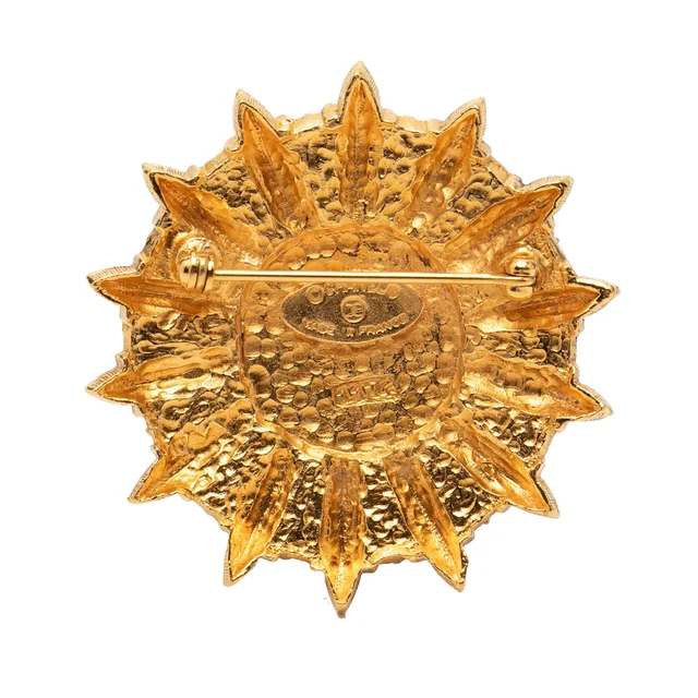 Gold Chanel Gold Plated Sunburst Shield Brooch in Gold from Designer Revival, photo 2 of 2