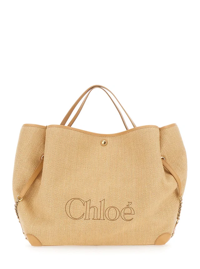 Chloé Clover Tote Bag — Beige Fabric in Beige Raffia from HEWI