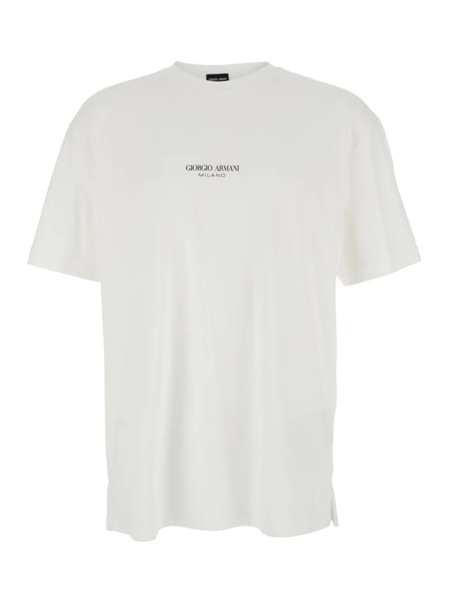 White Crew Neck T-Shirt with Logo Lettering on the Front in Cotton for Men in White, image 1 of 1 from Gaudenzi Boutique