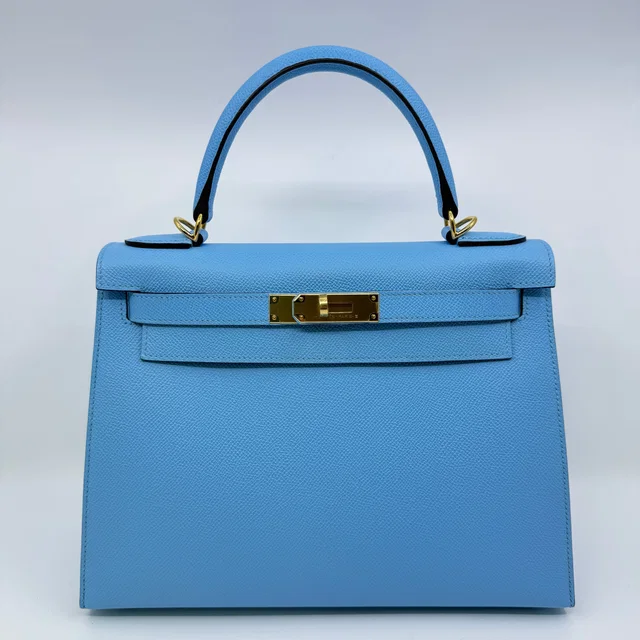Hermès Kelly28 Celeste Epsom GHW U in Epsom leather from Luxury Promise