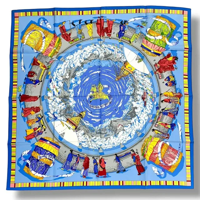 Hermès Scarf Silk Prieres AU Vent Prayer in Blue Silk from The Reluxe