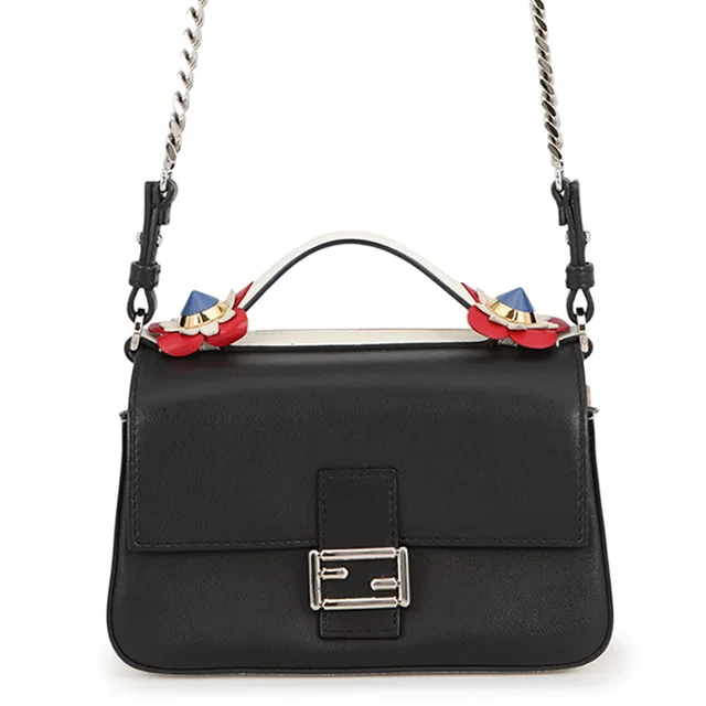Fendi Double Micro Flower Baguette Black/Beige/White8M0371_7R8_F02L6 Leather in Black Leather from GALLERY RARE