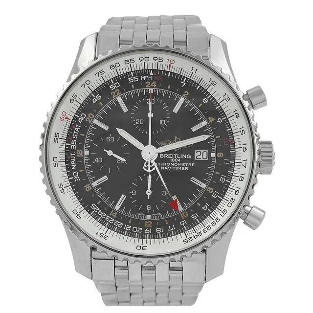 Breitling Navitimer Chronograph GMT Automatic Chronometer Black Dial Mens Watch A24322 in silver|black|gray from Jomashop.com