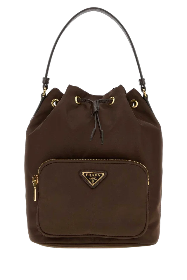 Prada Duet Bucket Bag — Brown in Brown Nylon from HEWI